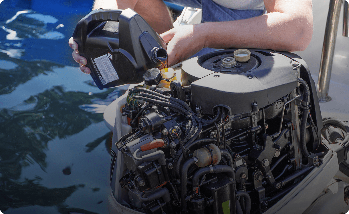 Adding oil to boat engine