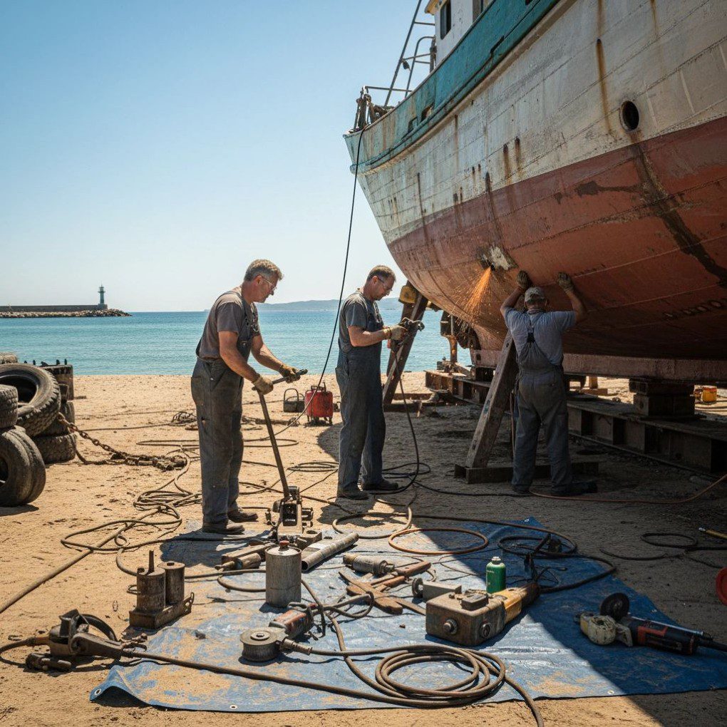 Ship maintenance by the sea